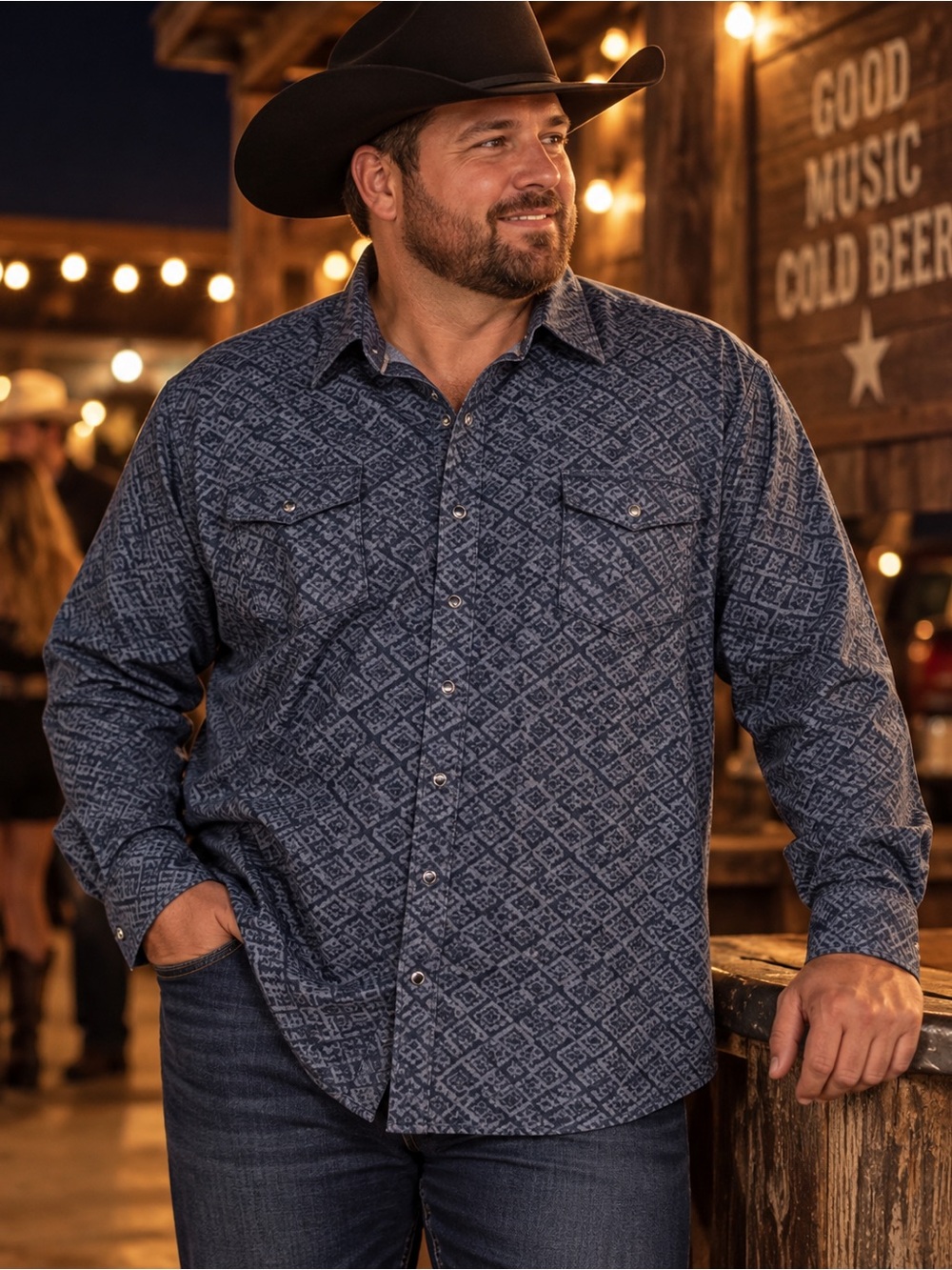 Cody James Western Shirt Mens 2XLT Blue Geometric Pearl Snap 100% Cotton Tall